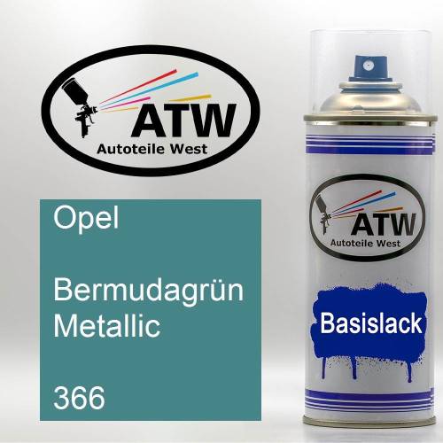 Opel, Bermudagrün Metallic, 366: 400ml Sprühdose, von ATW Autoteile West.